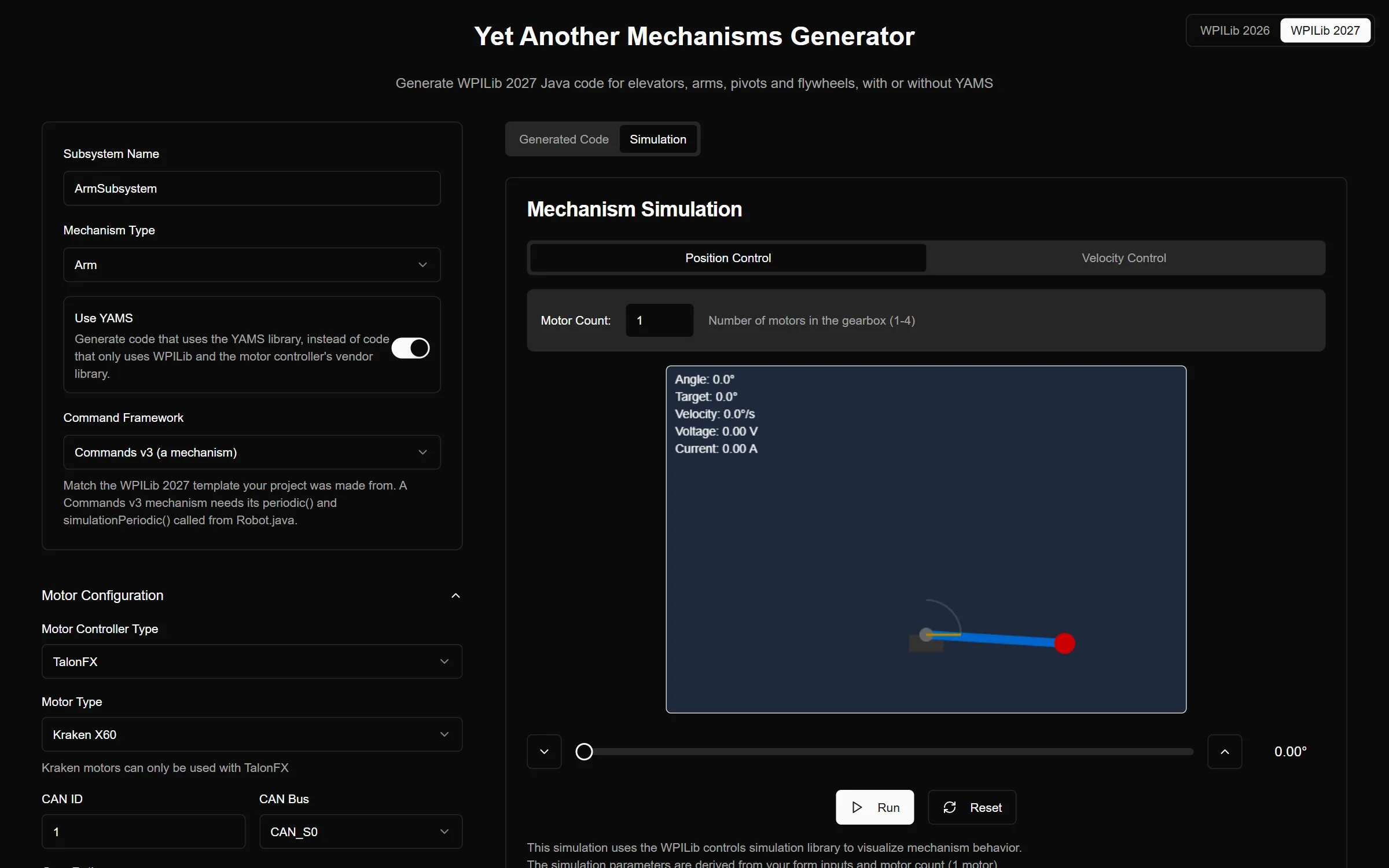 YAMG simulating an arm in the browser