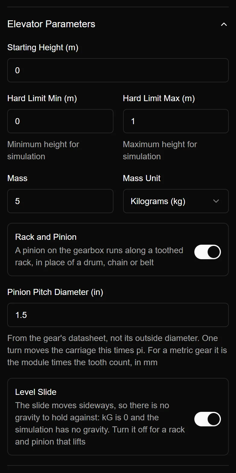 A level rack and pinion slide