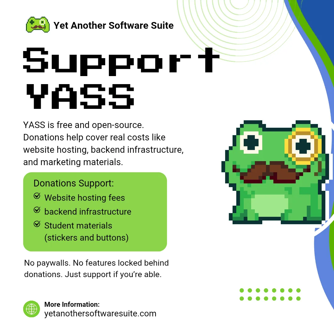 Support YASS graphic promoting donations that go toward event stickers, not toward gating any library behind a paywall